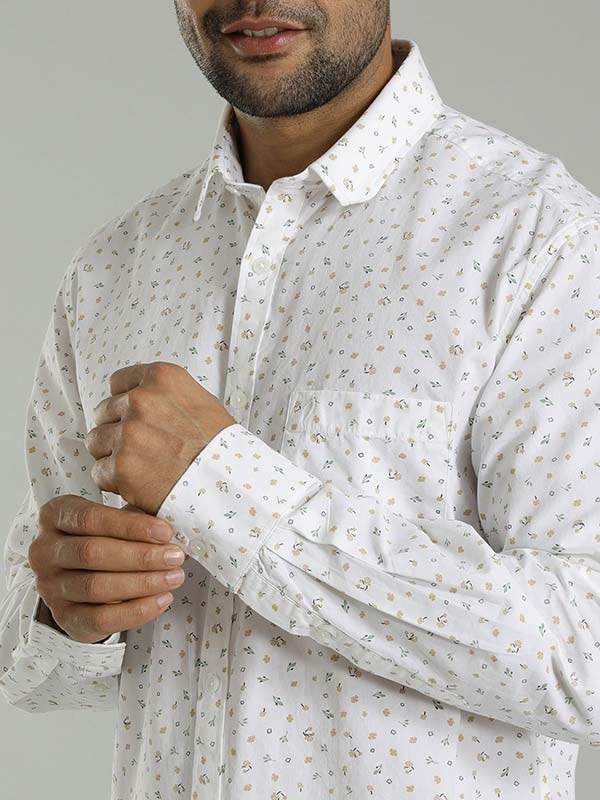 Indian Terrain Men's Regular Fit Full Sleeve All Over Print White Shirt